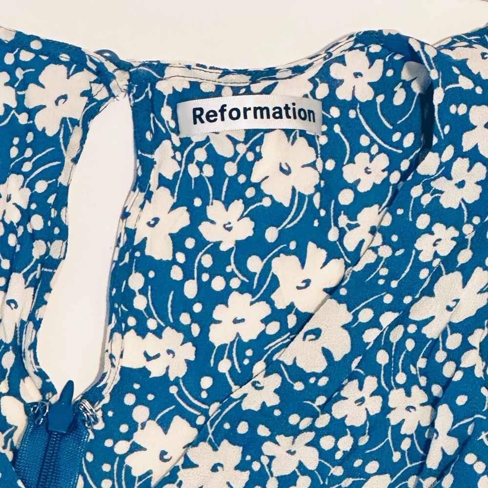 Reformation Nantes Floral Blue Midi Dress Sz 2 - Picture 5 of 8